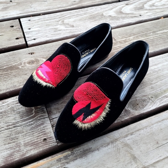 Saint Laurent YSL Velvet Hearts Smoking Slippers - Picture 1 of 16
